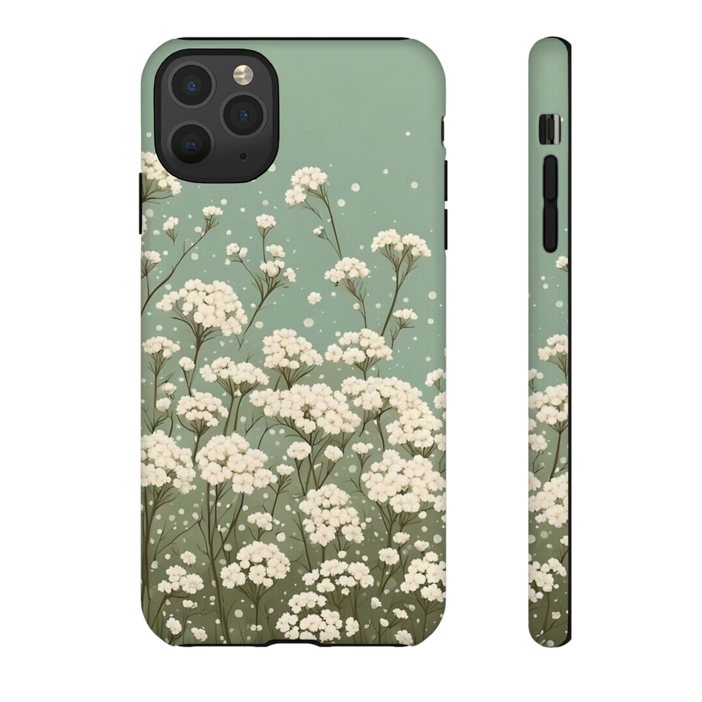 White Mini Carnation Green - Tough Floral Phone Case