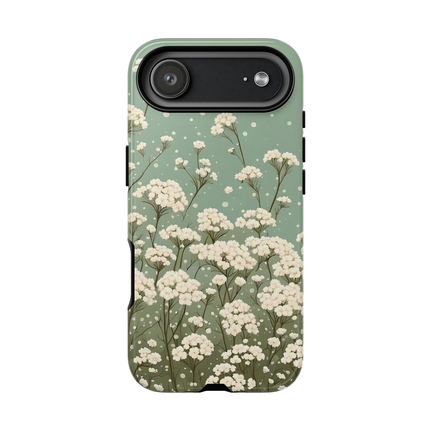 White Mini Carnation Green - Tough Floral Phone Case