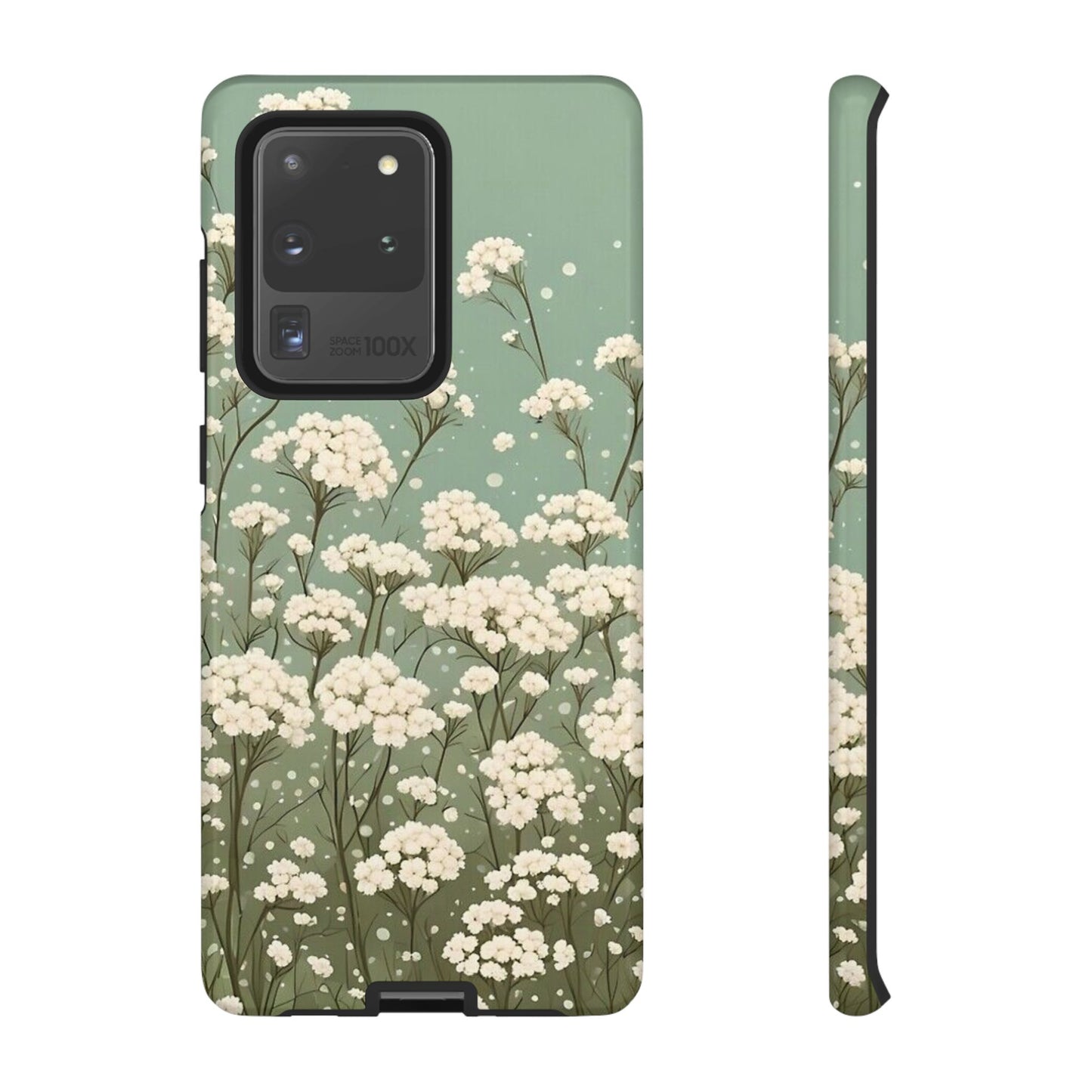 White Mini Carnation Green - Tough Floral Phone Case