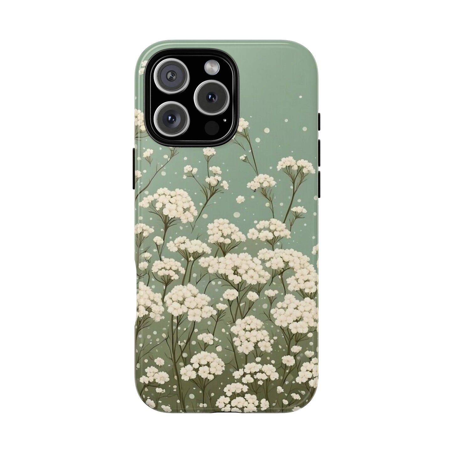 White Mini Carnation Green - Tough Floral Phone Case
