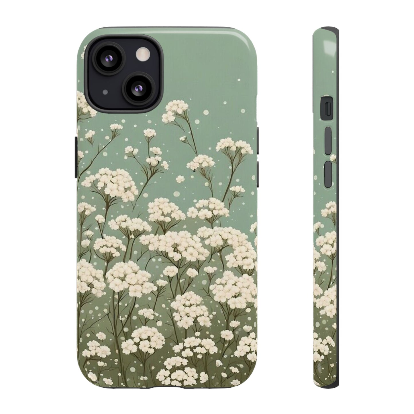 White Mini Carnation Green - Tough Floral Phone Case