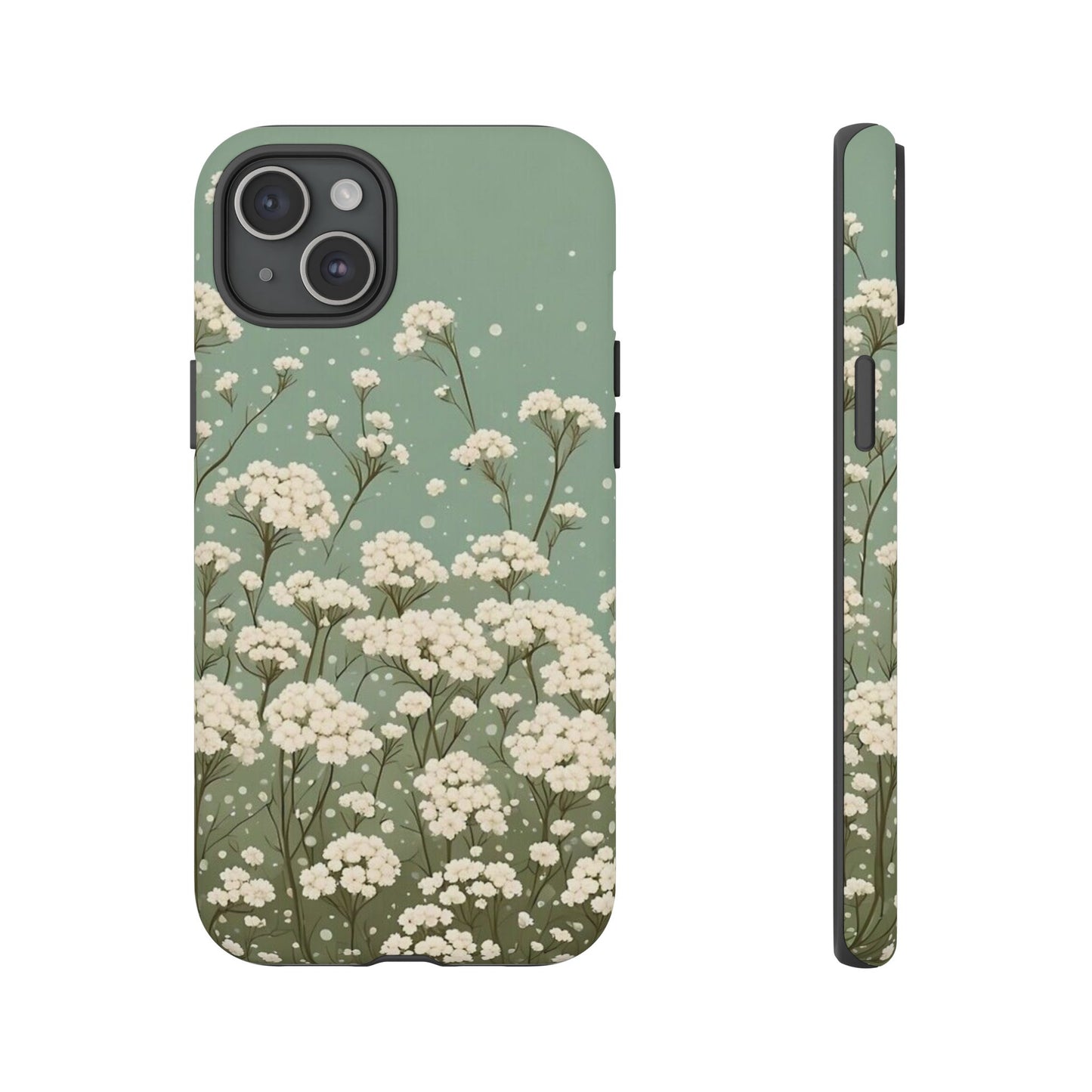 White Mini Carnation Green - Tough Floral Phone Case