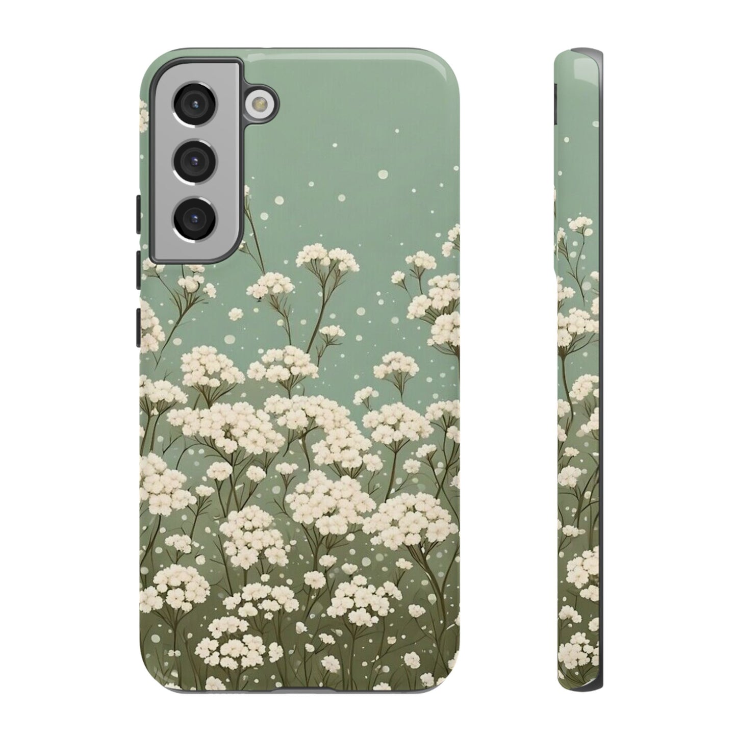 White Mini Carnation Green - Tough Floral Phone Case
