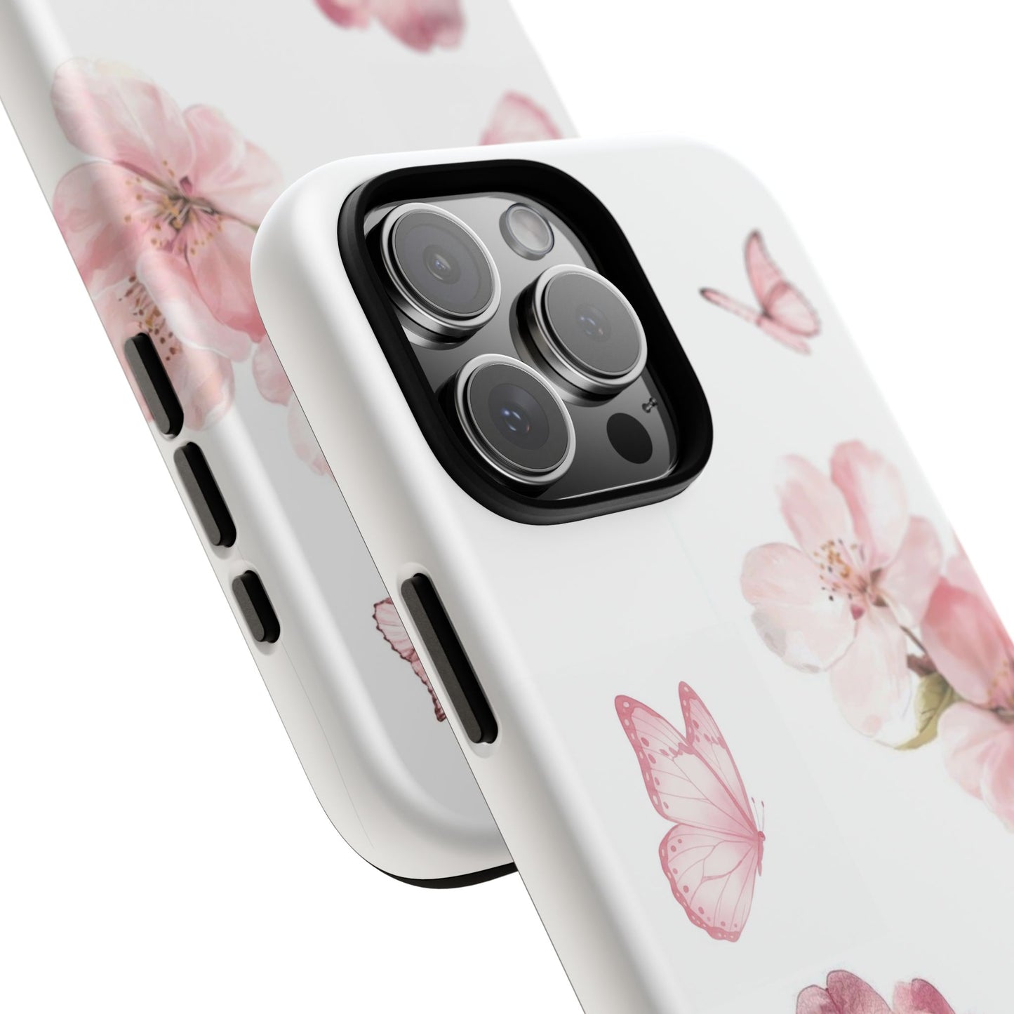 Floral Cherry Blossom Phone Case – Pink Flowers & Butterflies Tough Case