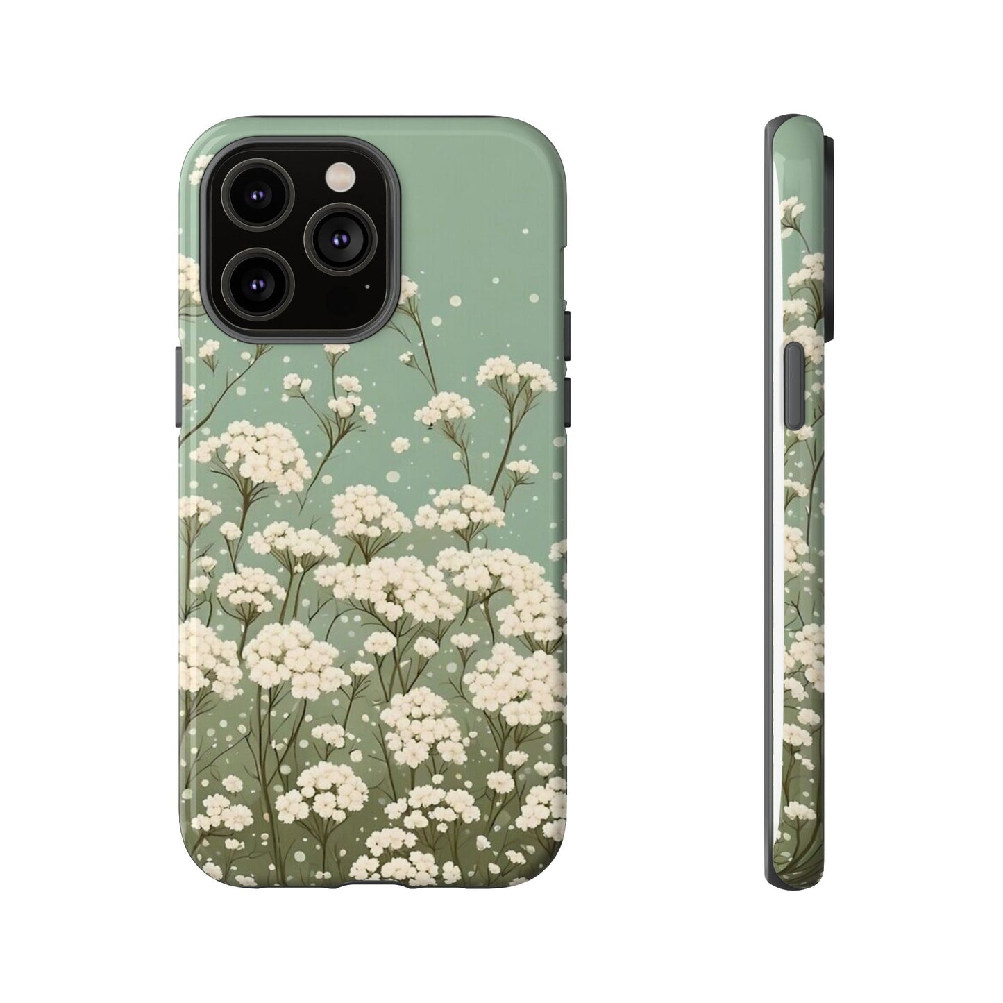 White Mini Carnation Green - Tough Floral Phone Case