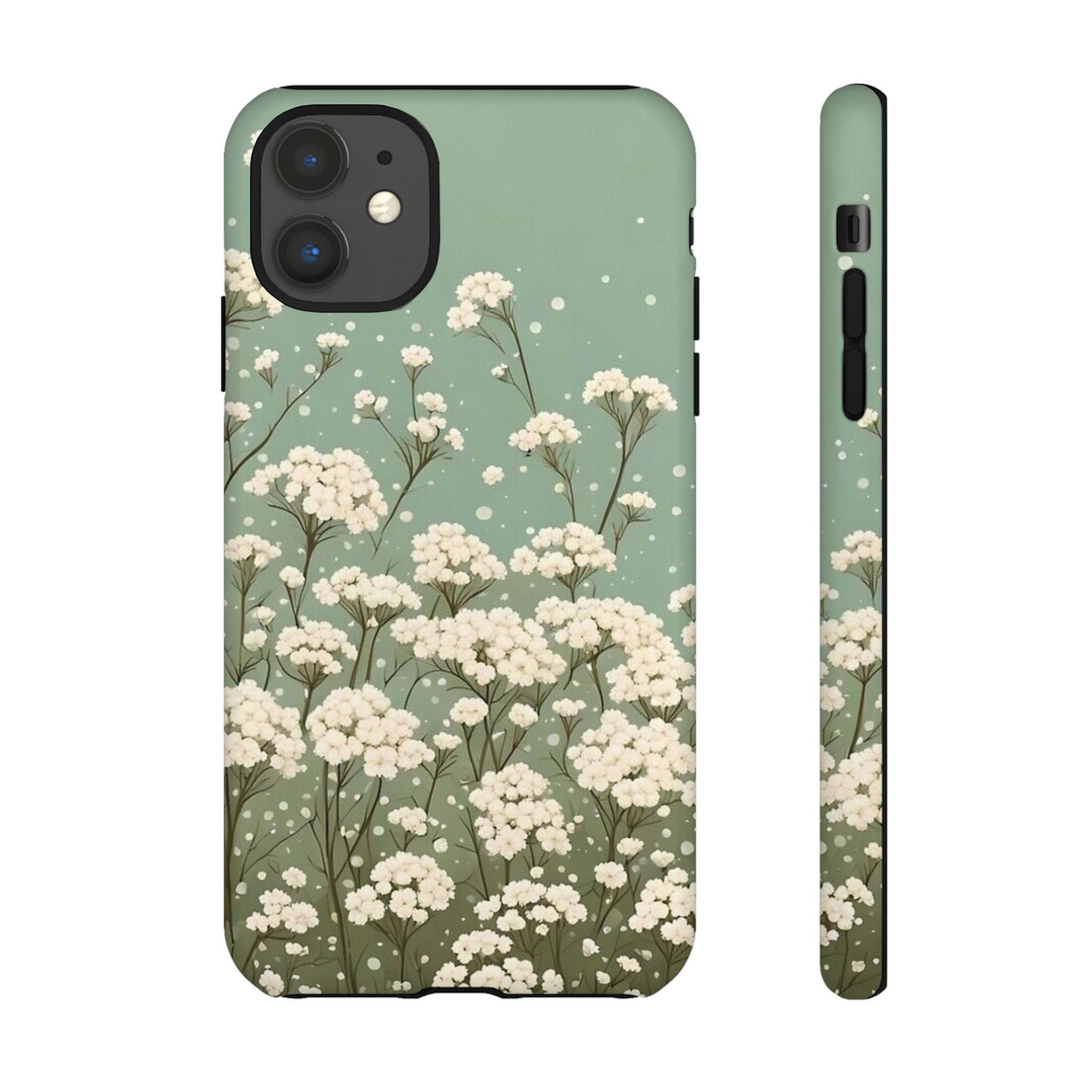 White Mini Carnation Green - Tough Floral Phone Case