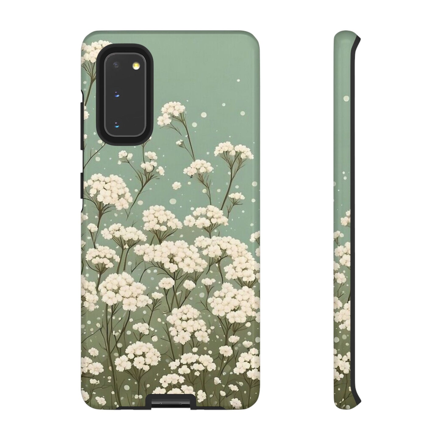 White Mini Carnation Green - Tough Floral Phone Case
