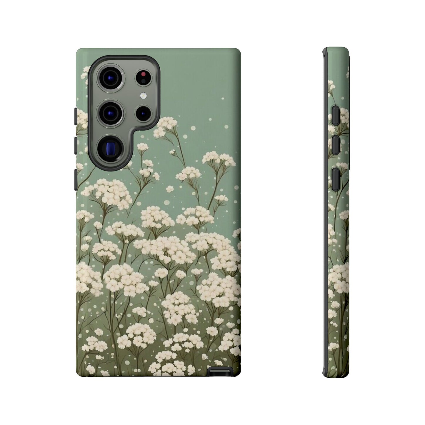White Mini Carnation Green - Tough Floral Phone Case