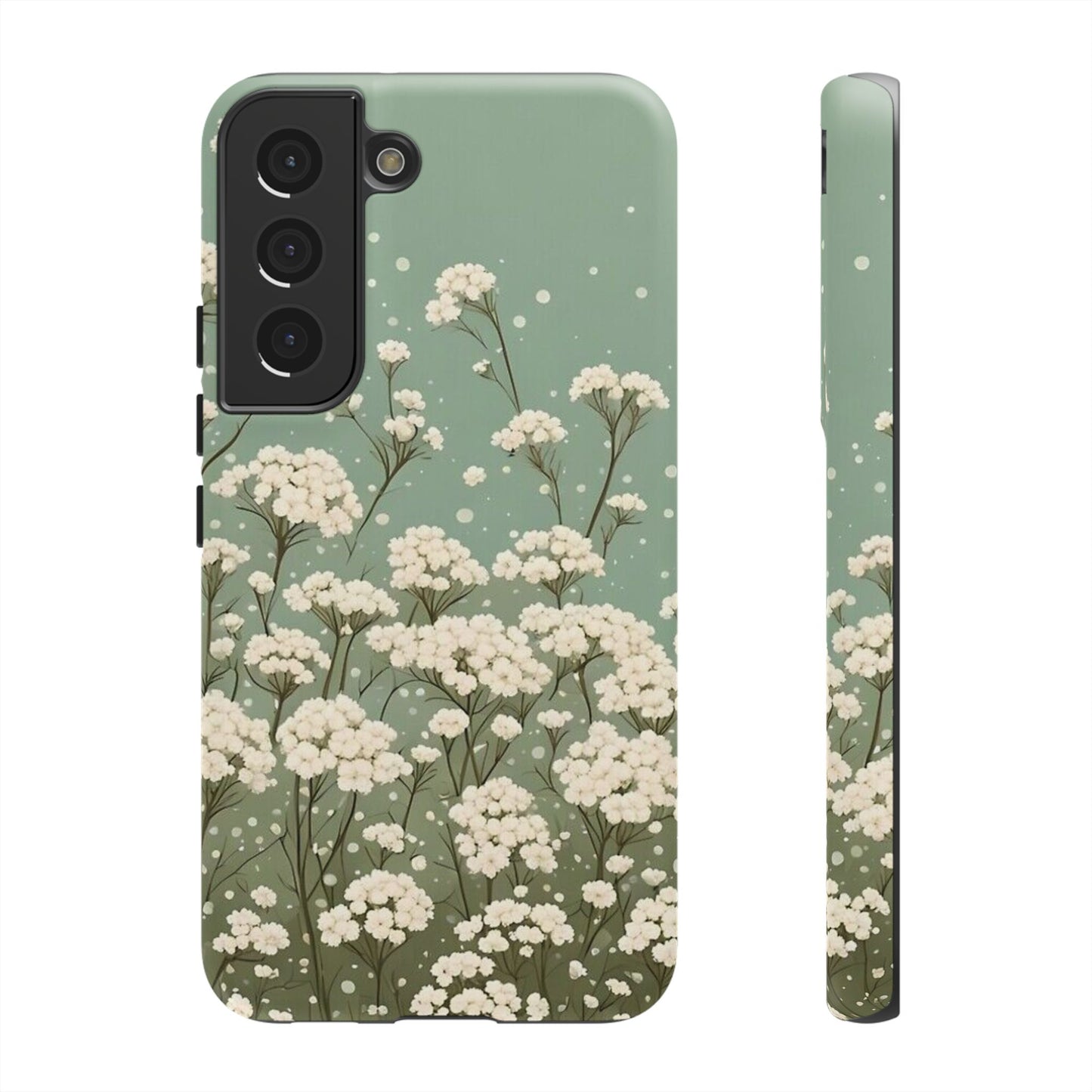 White Mini Carnation Green - Tough Floral Phone Case