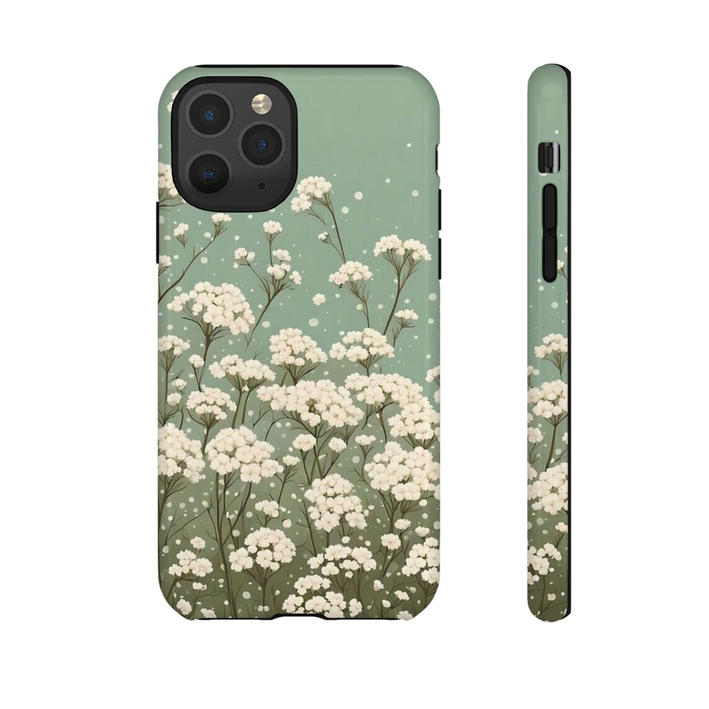 White Mini Carnation Green - Tough Floral Phone Case