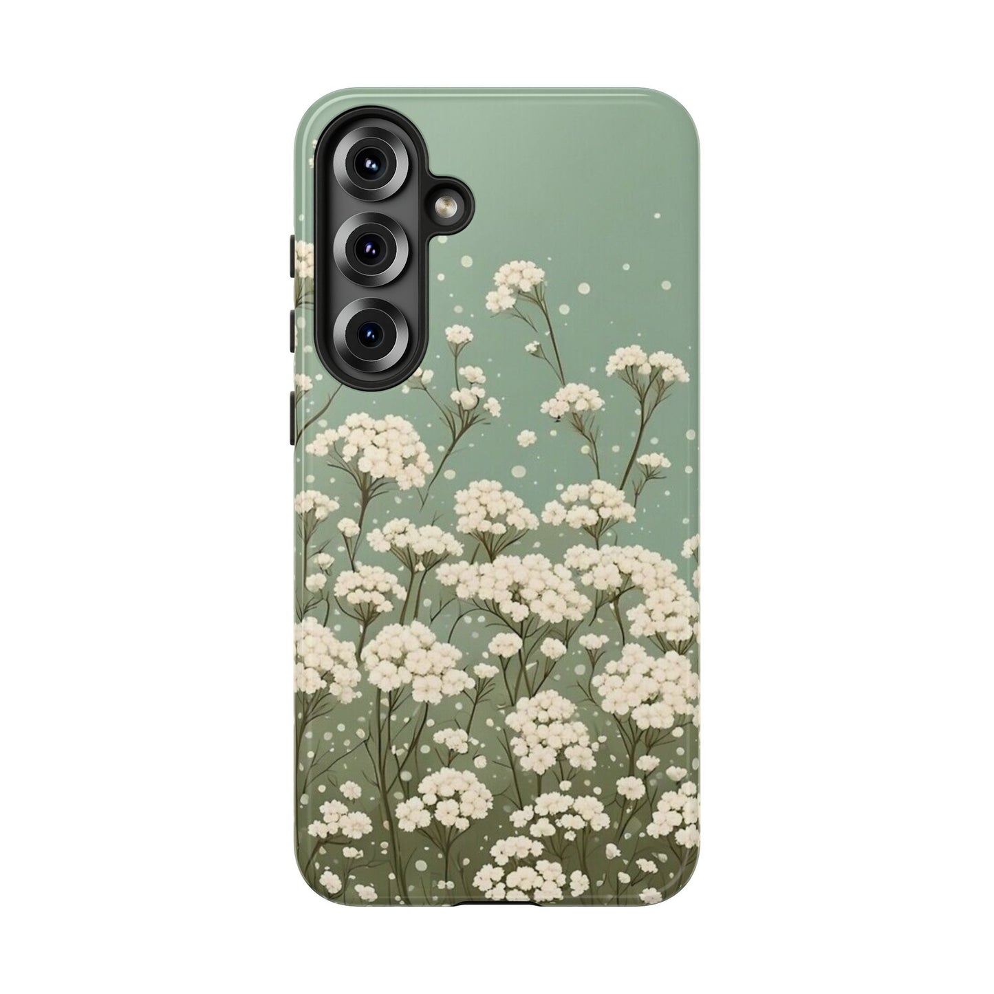 White Mini Carnation Green - Tough Floral Phone Case